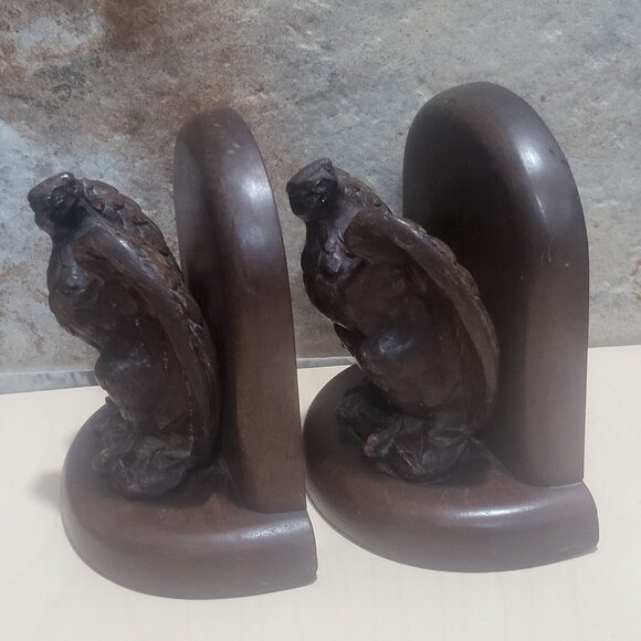 Vintage Pair Wooden Bald Eagle Bookends - Picture 9 of 12